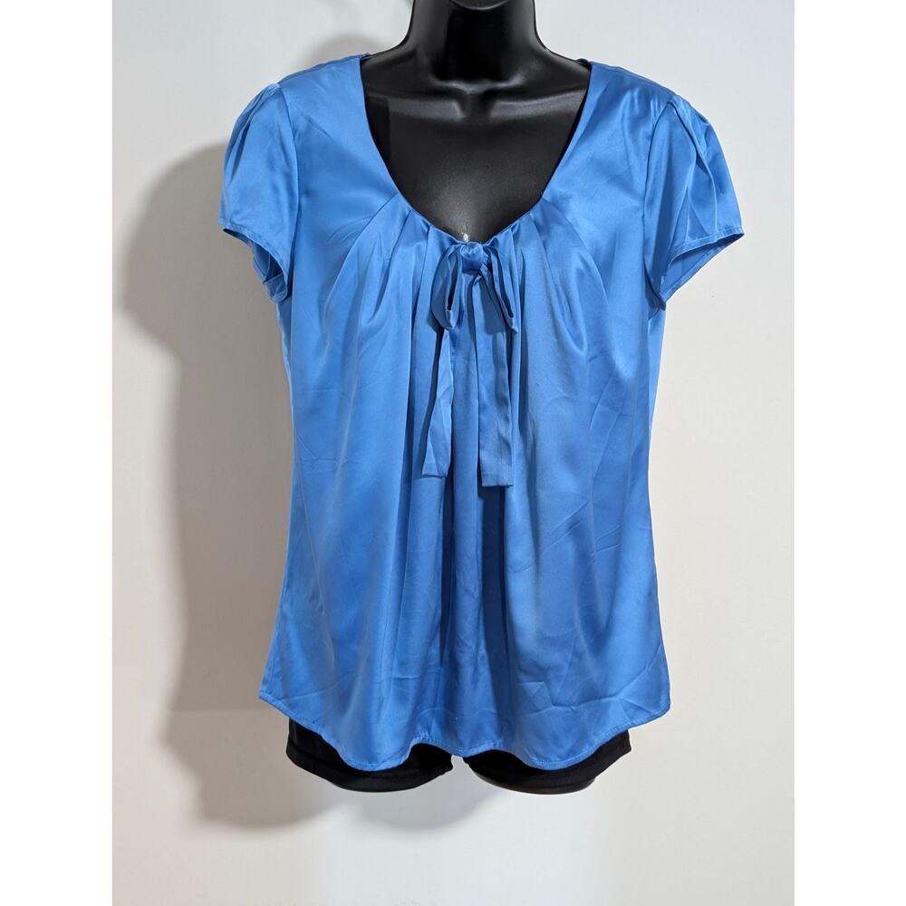 Express Design Studio Satin Blouse Top Cap Sleeve Tie Front Size Small